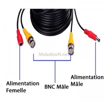 CABLE CAMERA SURVEILLANCE BNC+ALIM BLANC 25M 